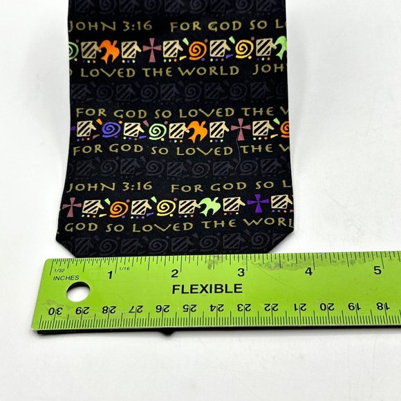 RM Style Neck Tie Mens 100% Silk Scripture John 3 16 For God So Loved The World - Picture 2 of 8